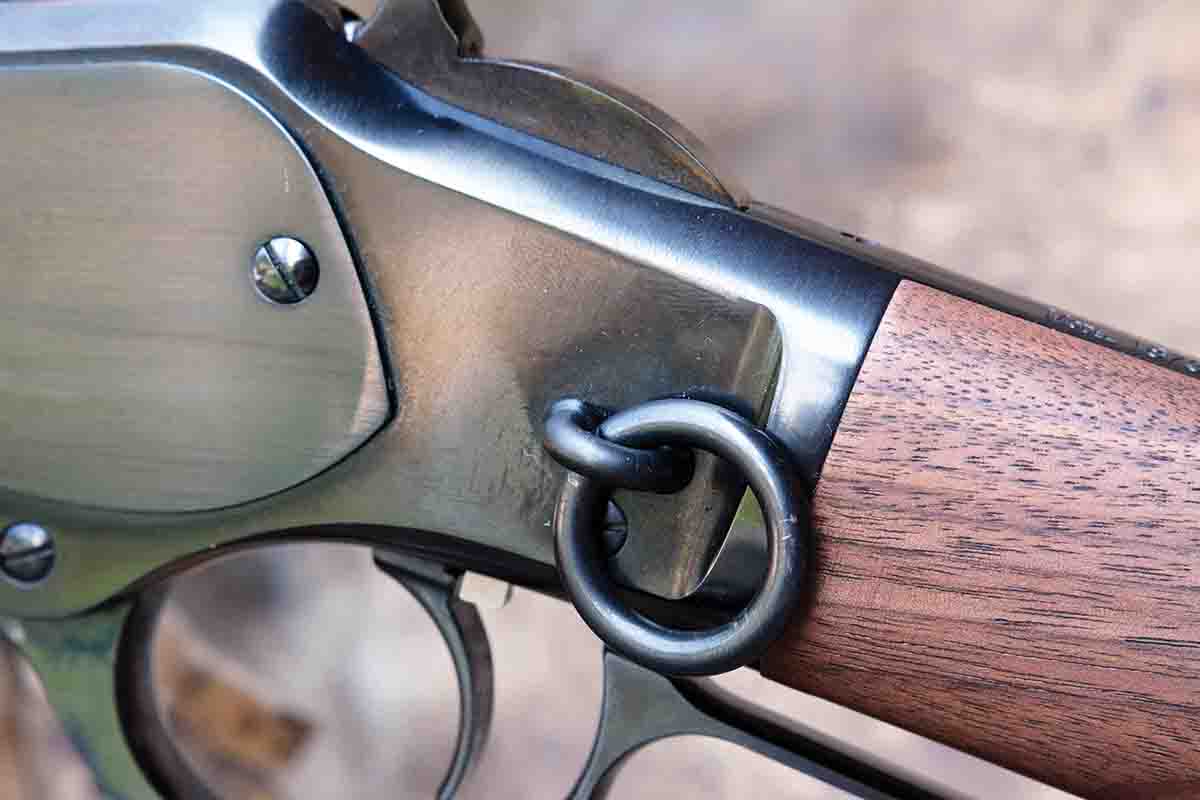 The Miroku Winchester Model 1873 Carbine features the traditional saddle ring.